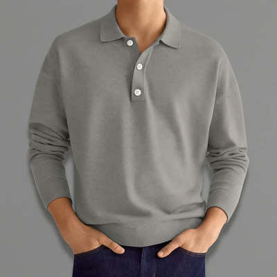 New Autumn Long Sleeve V-neck Buttons Men's Casual Jacket Polo Shirt LadyShow.Store