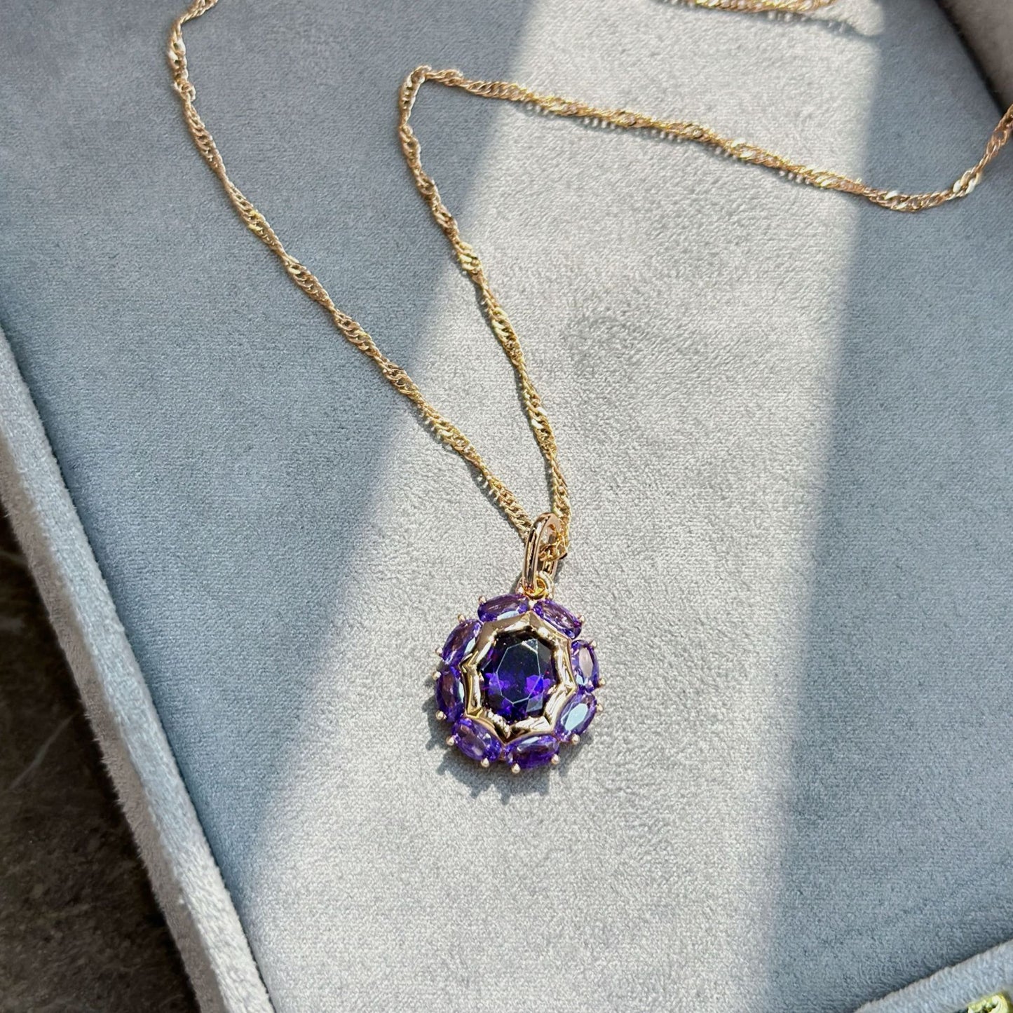 Gulkina Purple Gold Ring Earrings Necklace Amethyst Ornament Suit