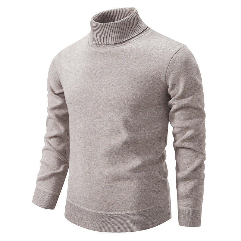 Men's Turtleneck Pullover Sweater Fashion Solid Color Fleece Lined Knitted Long-sleeved Top Clothing LadyShow.Store
