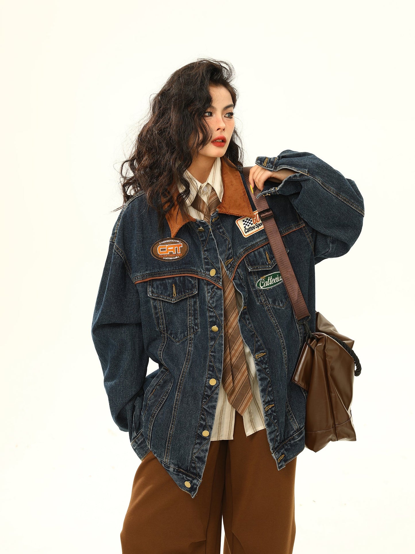 Vintage Denim Jacket Men's And Women's Motorcycle Loose Lapels Jacket LadyShow.Store