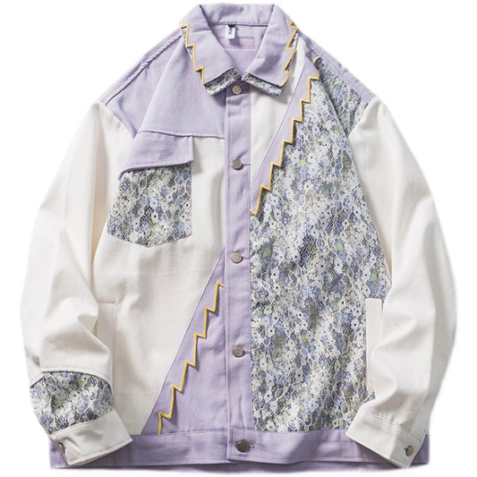Lace Splicing Color Jacket for Men with Style Pi-Mart