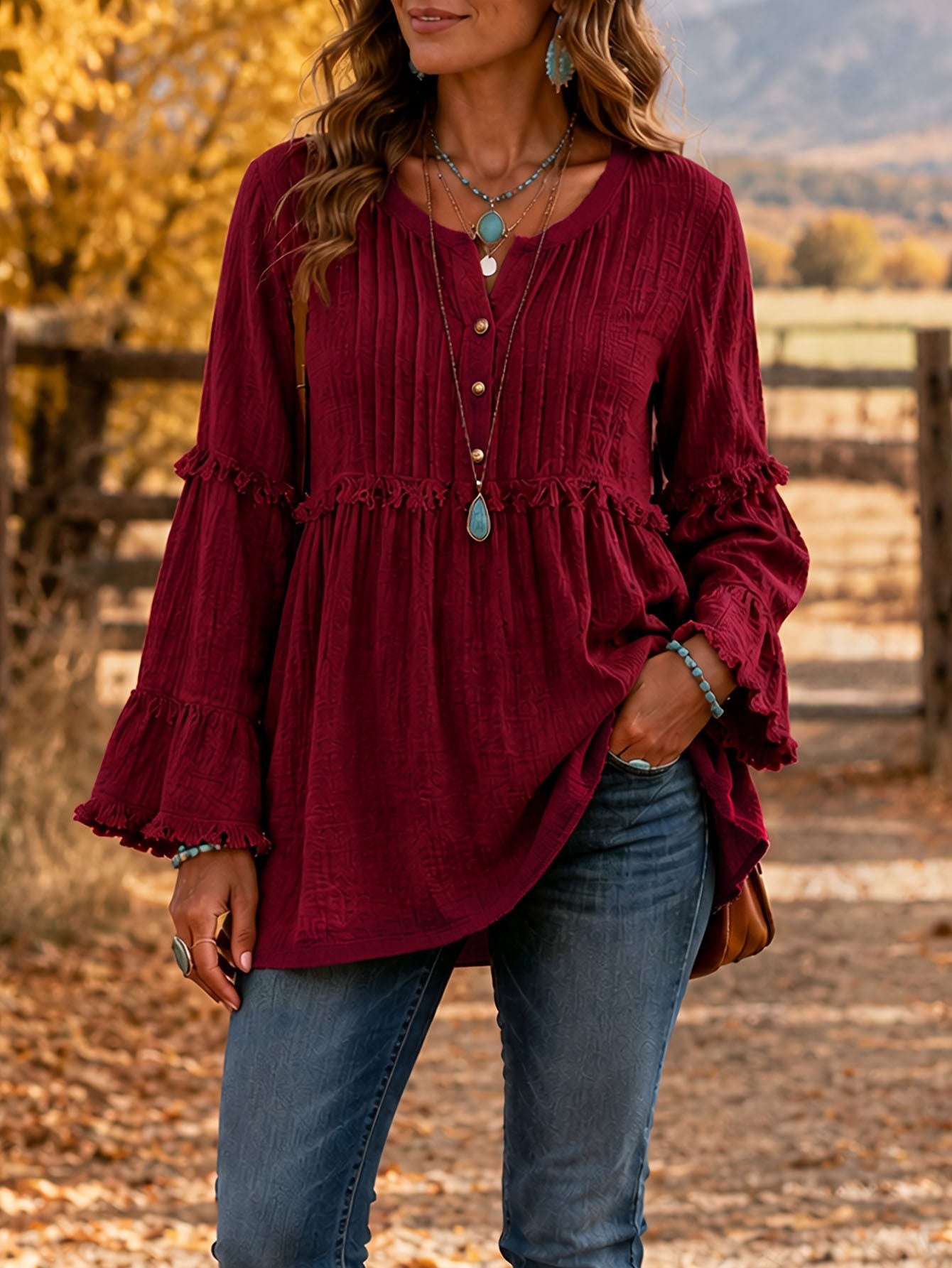Lace-trimmed Loose-fit Shirt With Tassel Patchwork Top NorixaFashion.com