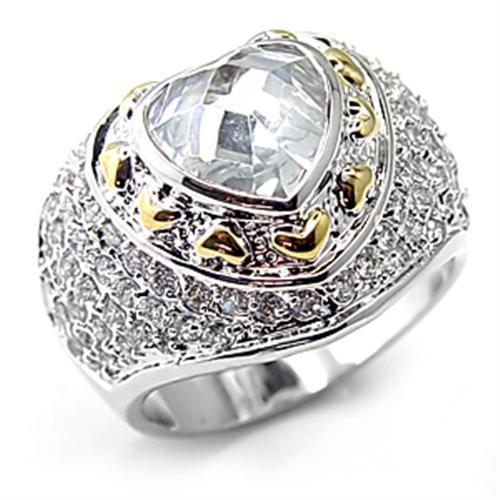 7X066 - Reverse Two-Tone Brass Ring with AAA Grade CZ  in Clear LuxuryLifeWay Online Store