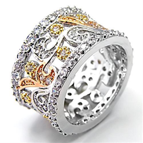 7X089 - Tricolor Brass Ring with AAA Grade CZ  in Clear LuxuryLifeWay Online Store