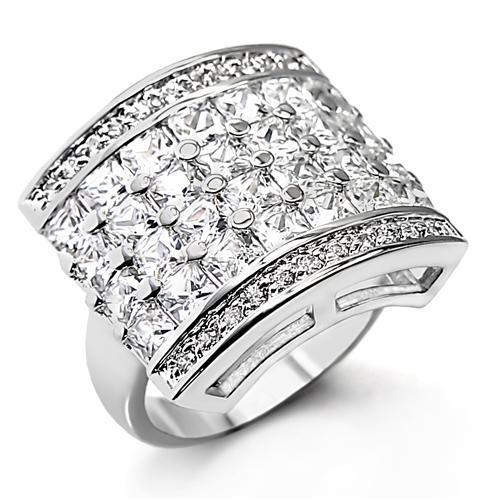 7X146 - Rhodium Brass Ring with AAA Grade CZ  in Clear LuxuryLifeWay Online Store