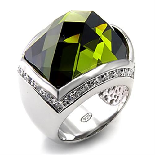 7X156 - Rhodium 925 Sterling Silver Ring with AAA Grade CZ  in Olivine color LuxuryLifeWay Online Store