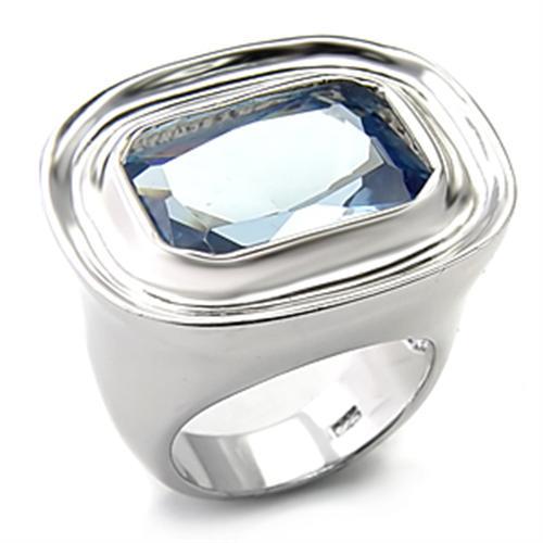 7X165 - Rhodium 925 Sterling Silver Ring with Synthetic Spinel in Sea Blue LuxuryLifeWay Online Store