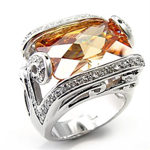 7X180 - Rhodium 925 Sterling Silver Ring with AAA Grade CZ  in Champagne LuxuryLifeWay Online Store