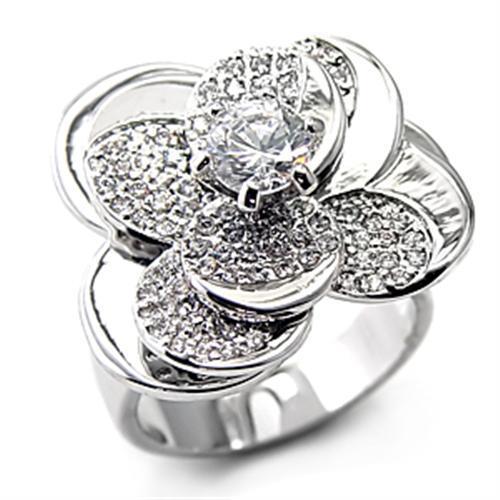 7X184 - Rhodium 925 Sterling Silver Ring with AAA Grade CZ  in Clear LuxuryLifeWay Online Store