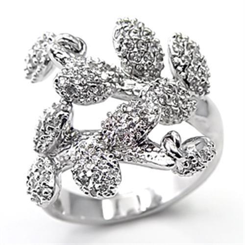 7X217 - Rhodium 925 Sterling Silver Ring with AAA Grade CZ  in Clear LuxuryLifeWay Online Store