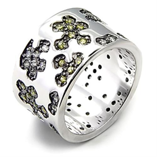 7X229 - Rhodium + Ruthenium 925 Sterling Silver Ring with AAA Grade CZ  in Olivine color LuxuryLifeWay Online Store