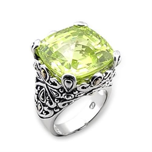 7X314 - Reverse Two-Tone 925 Sterling Silver Ring with AAA Grade CZ  in Apple Green color LuxuryLifeWay Online Store