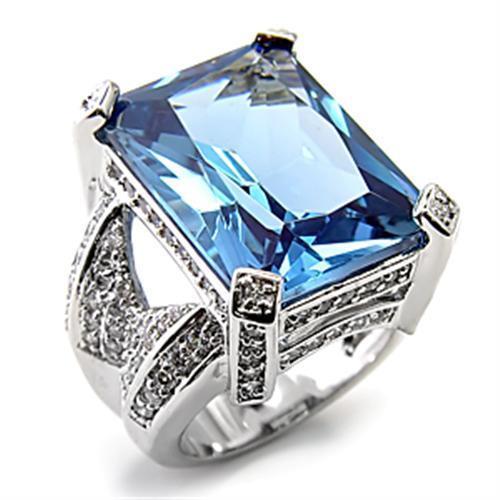 7X315 - Rhodium 925 Sterling Silver Ring with AAA Grade CZ Spinel in London Blue LuxuryLifeWay Online Store