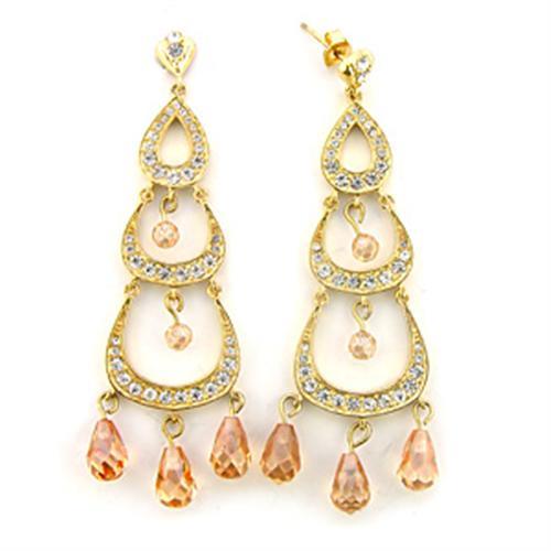 7X372 - Gold 925 Sterling Silver Earrings with AAA Grade CZ  in Champagne LuxuryLifeWay Online Store