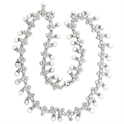 7X405 - Rhodium Brass Necklace with Synthetic Pearl in White LuxuryLifeWay Online Store