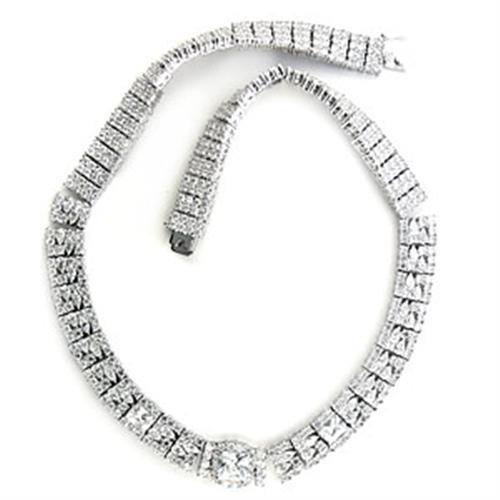 7X410 - Rhodium Brass Necklace with AAA Grade CZ  in Clear LuxuryLifeWay Online Store