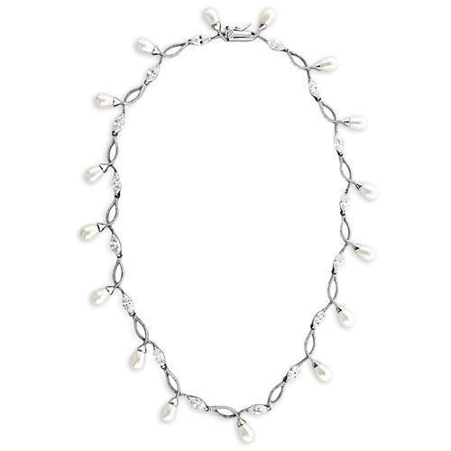 7X420 - Rhodium 925 Sterling Silver Necklace with Synthetic Pearl in White LuxuryLifeWay Online Store