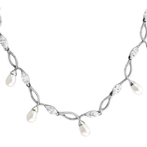 7X420 - Rhodium 925 Sterling Silver Necklace with Synthetic Pearl in White LuxuryLifeWay Online Store