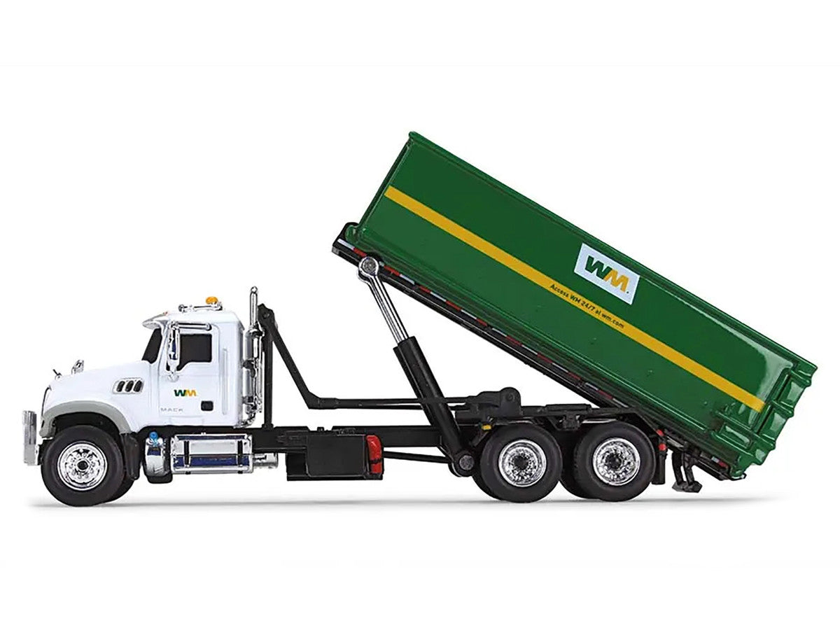 Mack Granite MP Refuse Garbage Truck with Tub-Style Roll-Off Container "Waste Management" White and Green 1/87 (HO) Diecast Model by First Gear LuxuryLifeWay Online Store