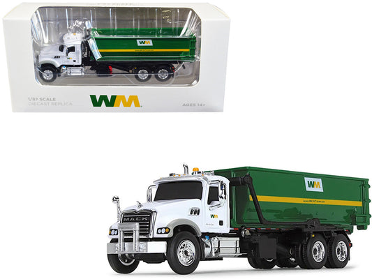 Mack Granite MP Refuse Garbage Truck with Tub-Style Roll-Off Container "Waste Management" White and Green 1/87 (HO) Diecast Model by First Gear LuxuryLifeWay Online Store