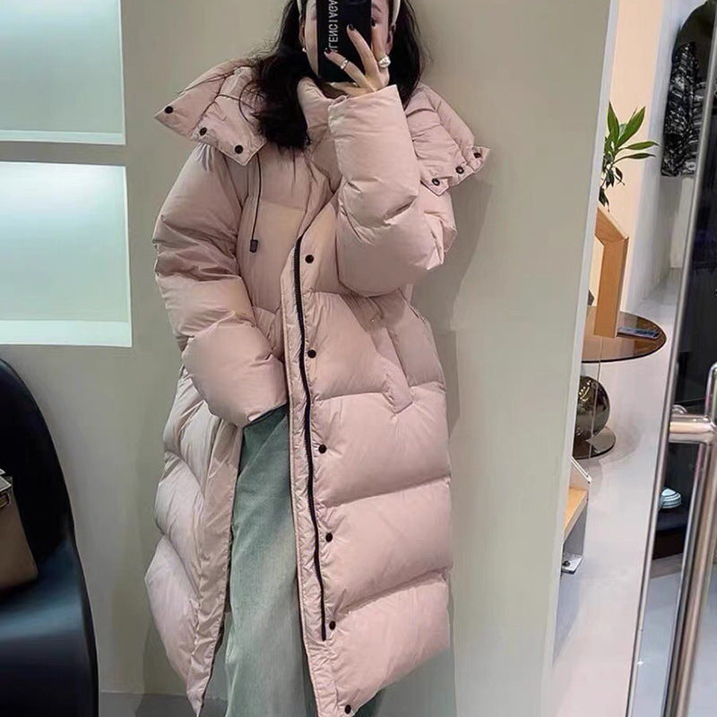 Cream Mid-Length Down Jacket for Women - High-End Winter Coat Pi-Mart