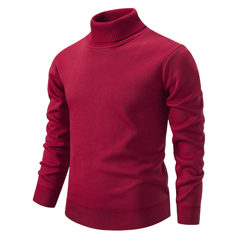 Men's Turtleneck Pullover Sweater Fashion Solid Color Fleece Lined Knitted Long-sleeved Top Clothing LadyShow.Store