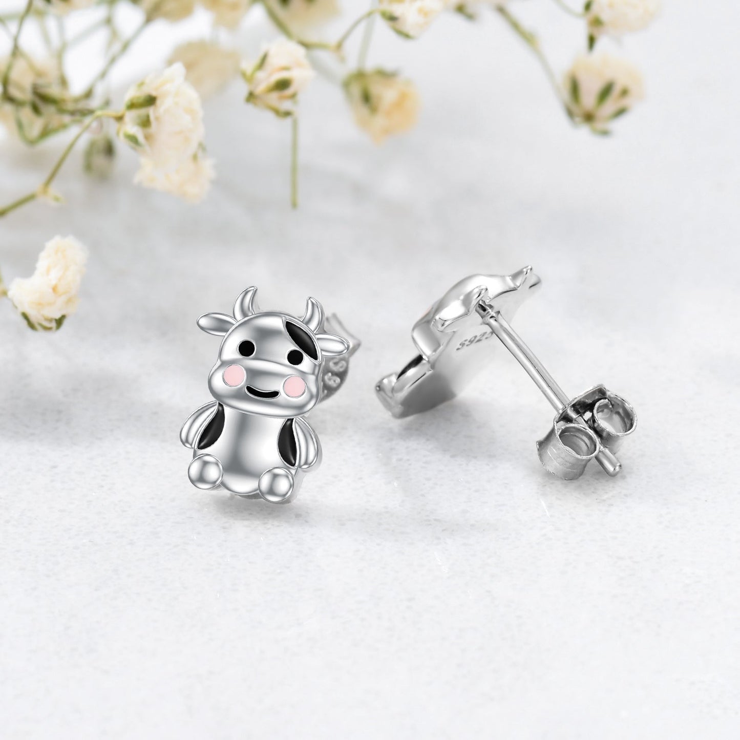 Cow Earrings Sterling Silver Cow Jewelry Animal Stud Earrings Cow Gifts for Women Teens Birthday LadyShow.Store