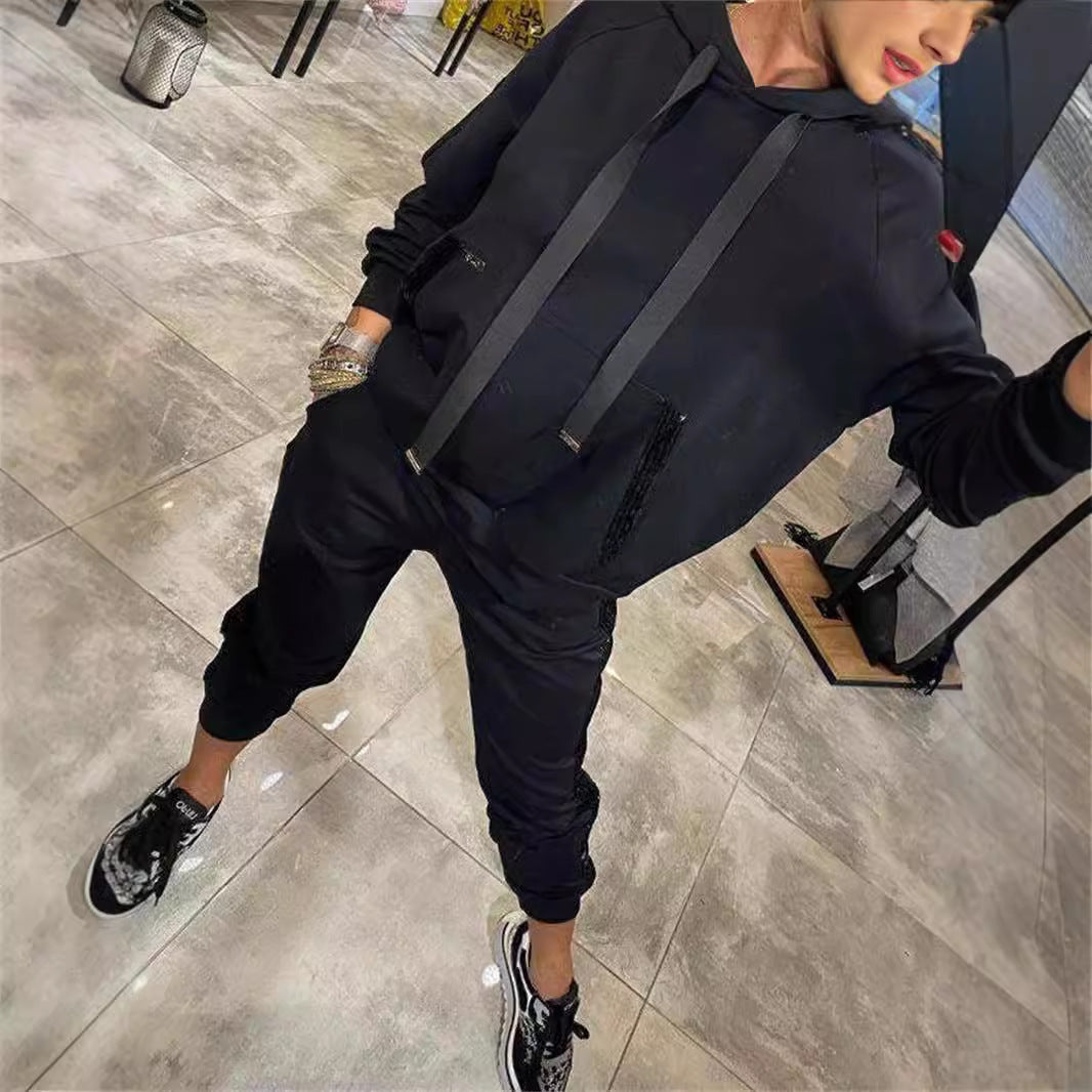 Sports Hooded Sweatshirt And Sweatpants Suit