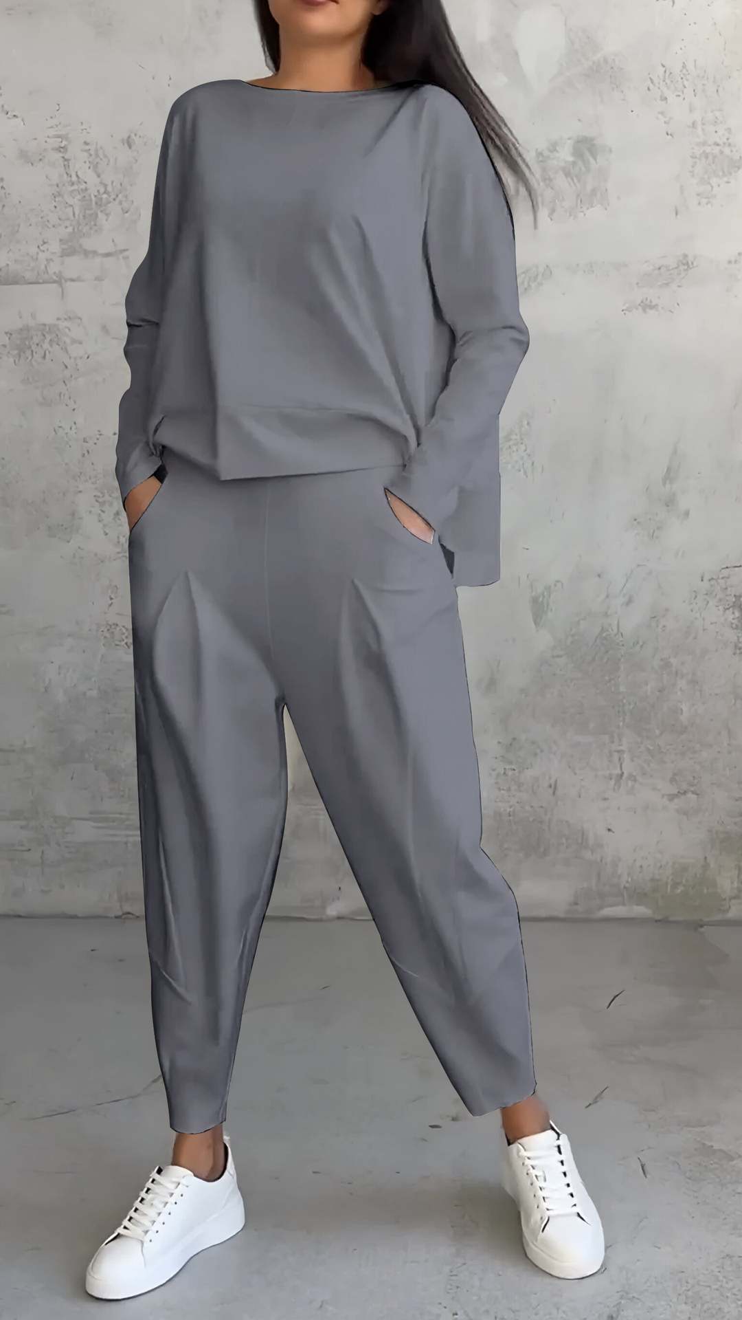 Women's Irregular Suit Long-sleeved Round Neck Top And Loose Harem Pants With Pockets Ins Fashion Trousers Set Women's Clothing LadyShow.Store