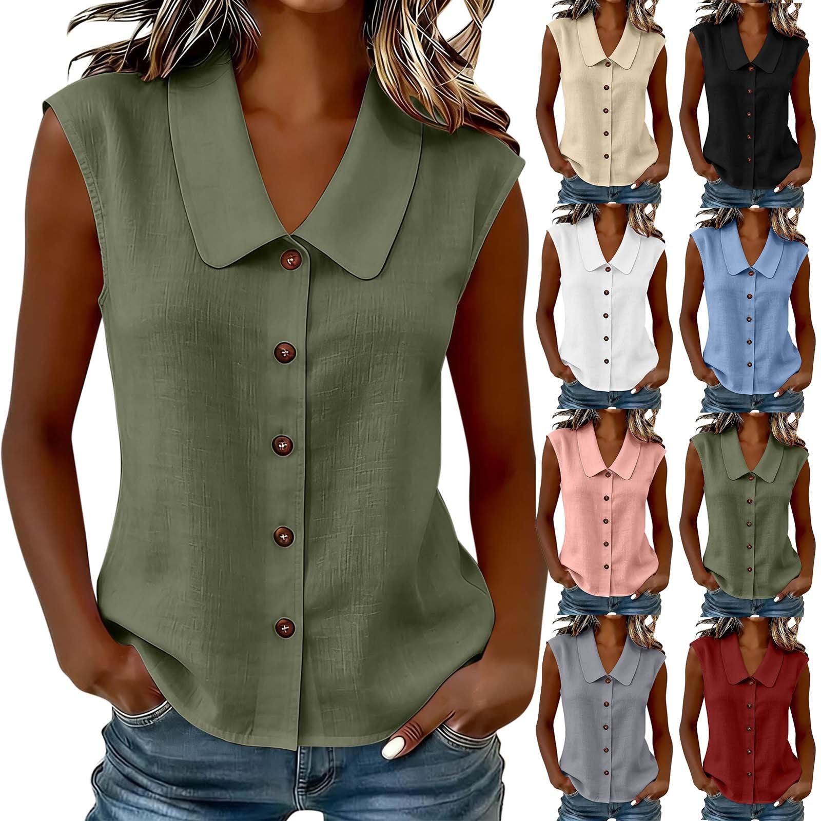Womens Polo-neck Sleeveless Button-up Cardigan Top NorixaFashion.com