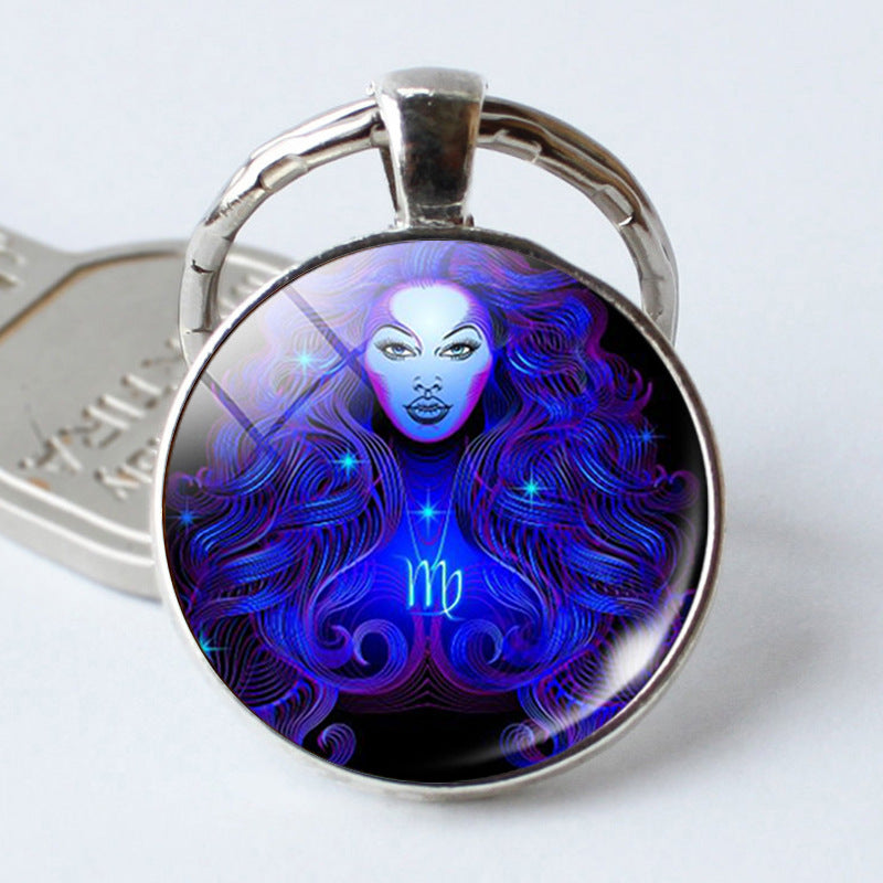 Twelve Constellation Time Stone Metal Keychains LadyShow.Store