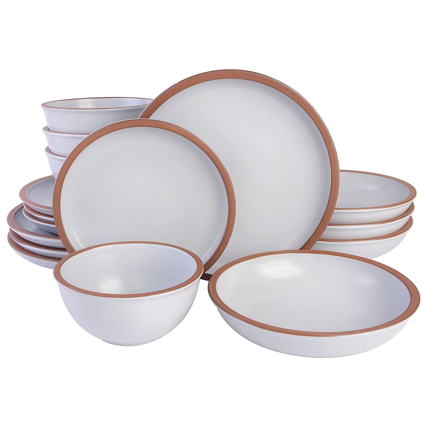 Soho Lounge Lagos 16 Piece Terracotta Double Bowl Dinnerware Set in Solid Matte White LuxuryLifeWay Online Store