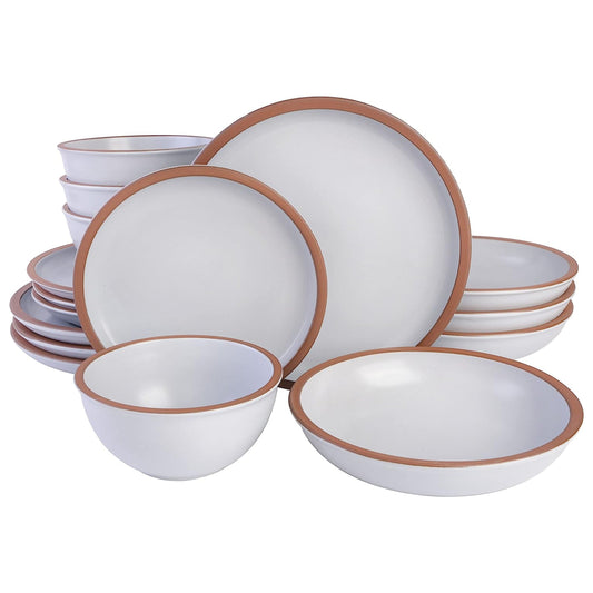 Soho Lounge Lagos 16 Piece Terracotta Double Bowl Dinnerware Set in Solid Matte White LuxuryLifeWay Online Store