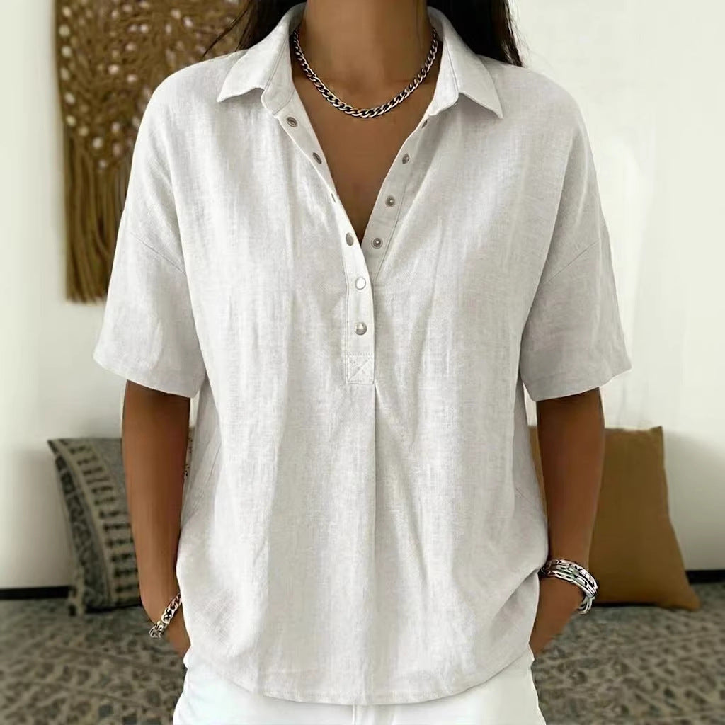 Summer Short-sleeved Shirt Button Pullover Top Fashion Casual Women's Clothing NorixaFashion.com
