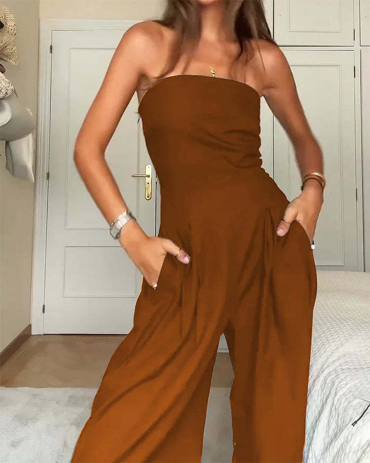 Loose Tube-top Jumpsuit Ins Fashion Backless Wide Leg Long Pants Overalls Women's Clothing LadyShow.Store