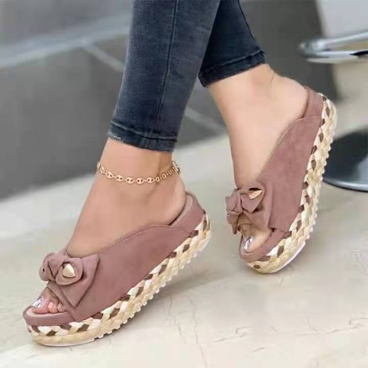Ladies Platform Casual Roman Bow Slippers LadyShow.Store