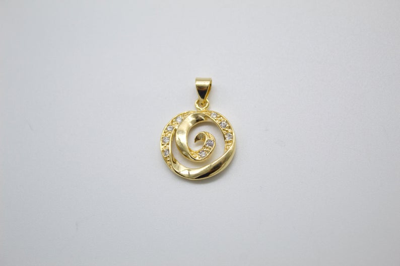 18K Gold Filled Swirl With CZ Cubic Zirconia Stone Pendant LuxuryLifeWay Online Store