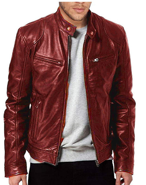 Gentleman's Warm Zipper Cardigan Pocket Decorated Pu Leather Coat LadyShow.Store
