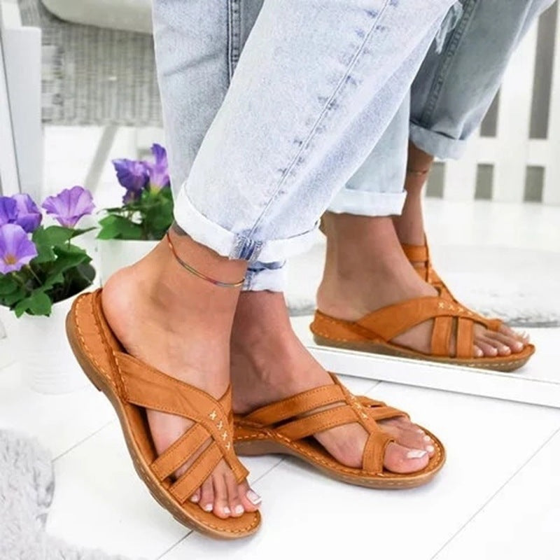 Retro Women's Wedge Heel European And American Casual Plus Size Shoes Solid Color Sandals LadyShow.Store