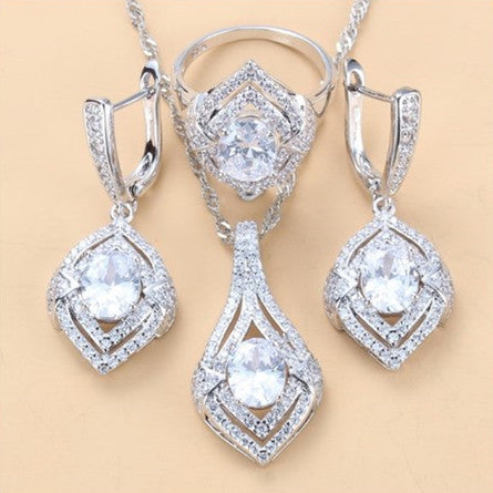 Gem-inlaid Pendant Earrings Necklace Ring Ladies Three-piece Set LadyShow.Store