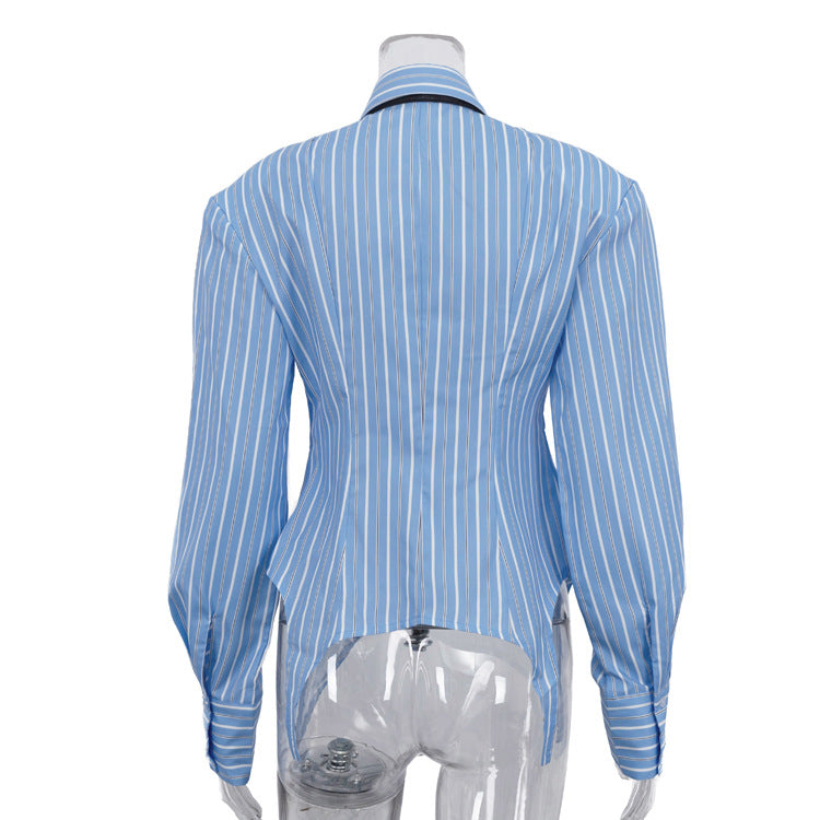 Commuter Long-sleeved Black Tie Shirt With Irregular Hem NorixaFashion.com