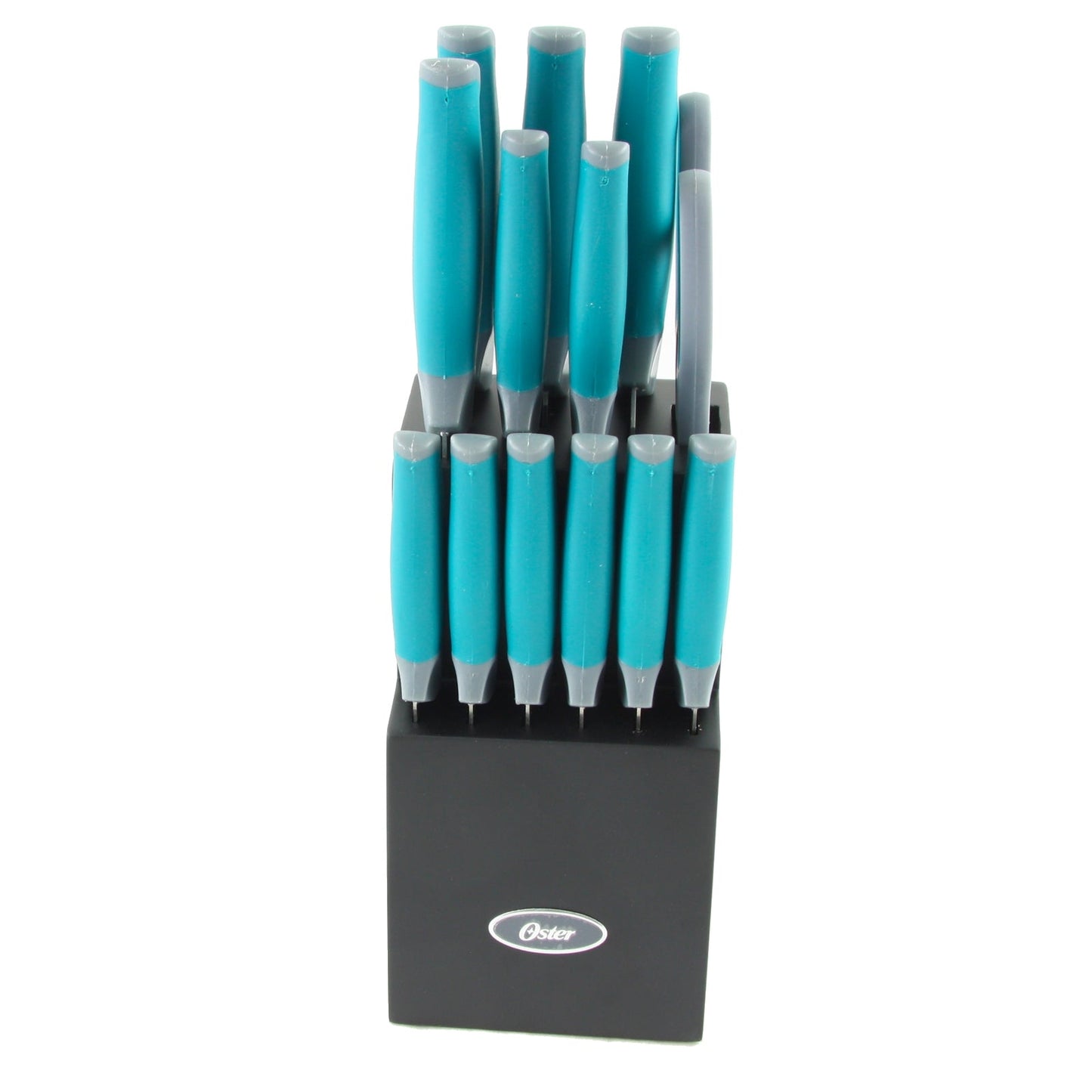 Oster Lindbergh 14 Piece Stainless Steel Cutlery Set in Teal with Wooden Block LuxuryLifeWay Online Store