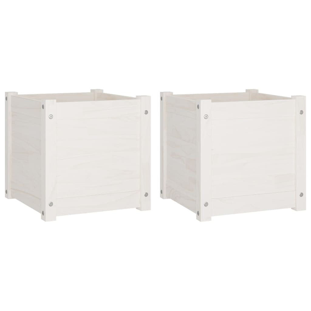 Garden Planters 2 pcs White 15.7"x15.7"x15.7" Solid Wood Pine LuxuryLifeWay Online Store