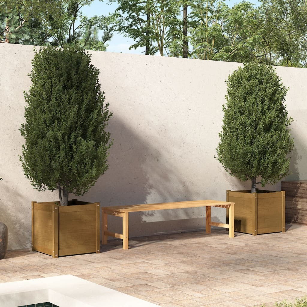 Garden Planters 2 pcs Honey Brown 19.7"x19.7"x19.7" Solid Wood Pine LuxuryLifeWay Online Store