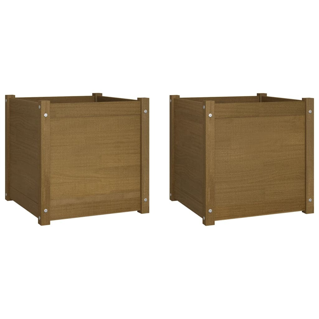 Garden Planters 2 pcs Honey Brown 19.7"x19.7"x19.7" Solid Wood Pine LuxuryLifeWay Online Store