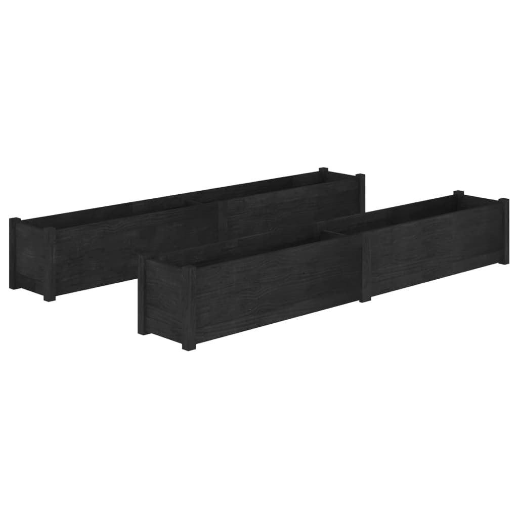 Garden Planters 2 pcs Black 78.7"x12.2"x12.2" Solid Wood Pine LuxuryLifeWay Online Store