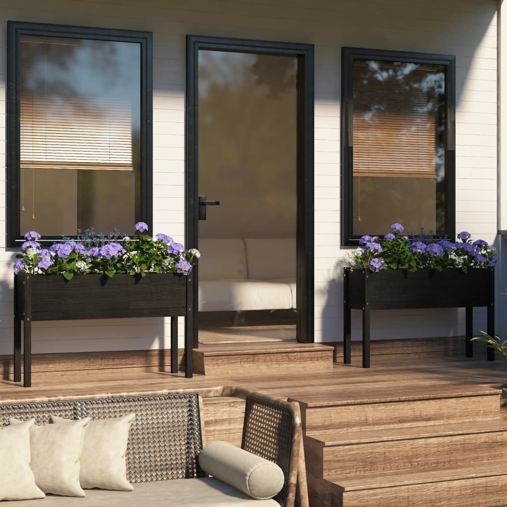Garden Planters 2 pcs Black 43.3"x12.2"x27.6" Solid Wood Pine LuxuryLifeWay Online Store