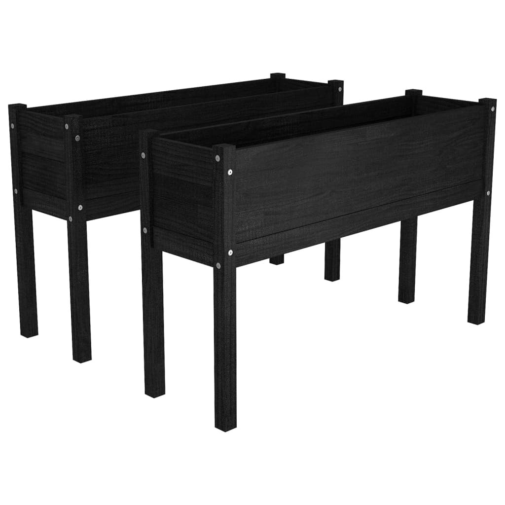 Garden Planters 2 pcs Black 43.3"x12.2"x27.6" Solid Wood Pine LuxuryLifeWay Online Store
