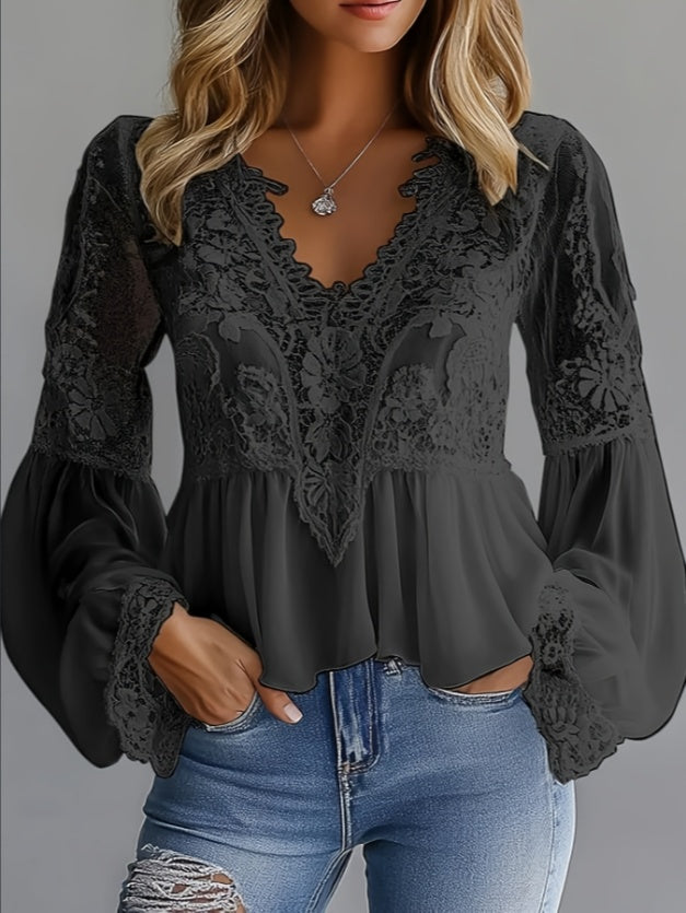 V-Neck Peplum Blouse NorixaFashion.com