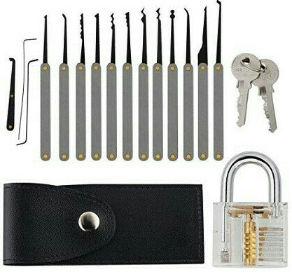 Locksmith Hand Tools Lock Pick Set Transparent Visible Cutaway Practice Padlock With Broken Key Removing Hooks 15pcs set